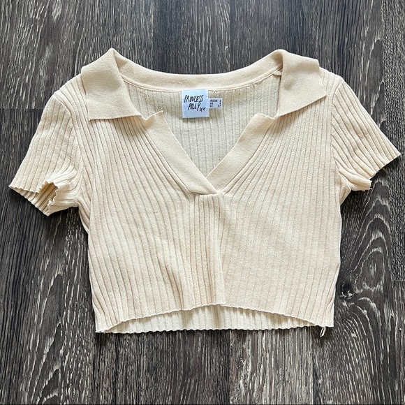 Princess Polly Tops - Princess polly beige polo crop top